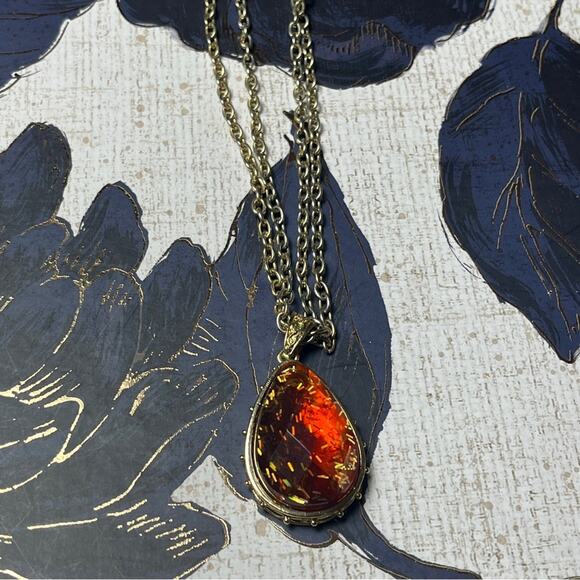 Vintage GEORGE Large Oversized Gold Tone and Amber Confetti Pendant Necklace D2 - Picture 3 of 12